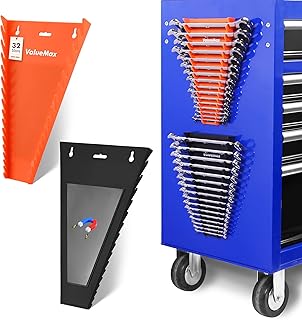 ValueMax 2-Pack Magnetic Wrench Organizer, 32-Slot Wrench Rack with Strong Magnetic Backing, Fits SAE (1/4"–1-1/16") & Metric (6mm–28mm), Toolbox Drawer & Wall-Mount Garage Tool Storage
