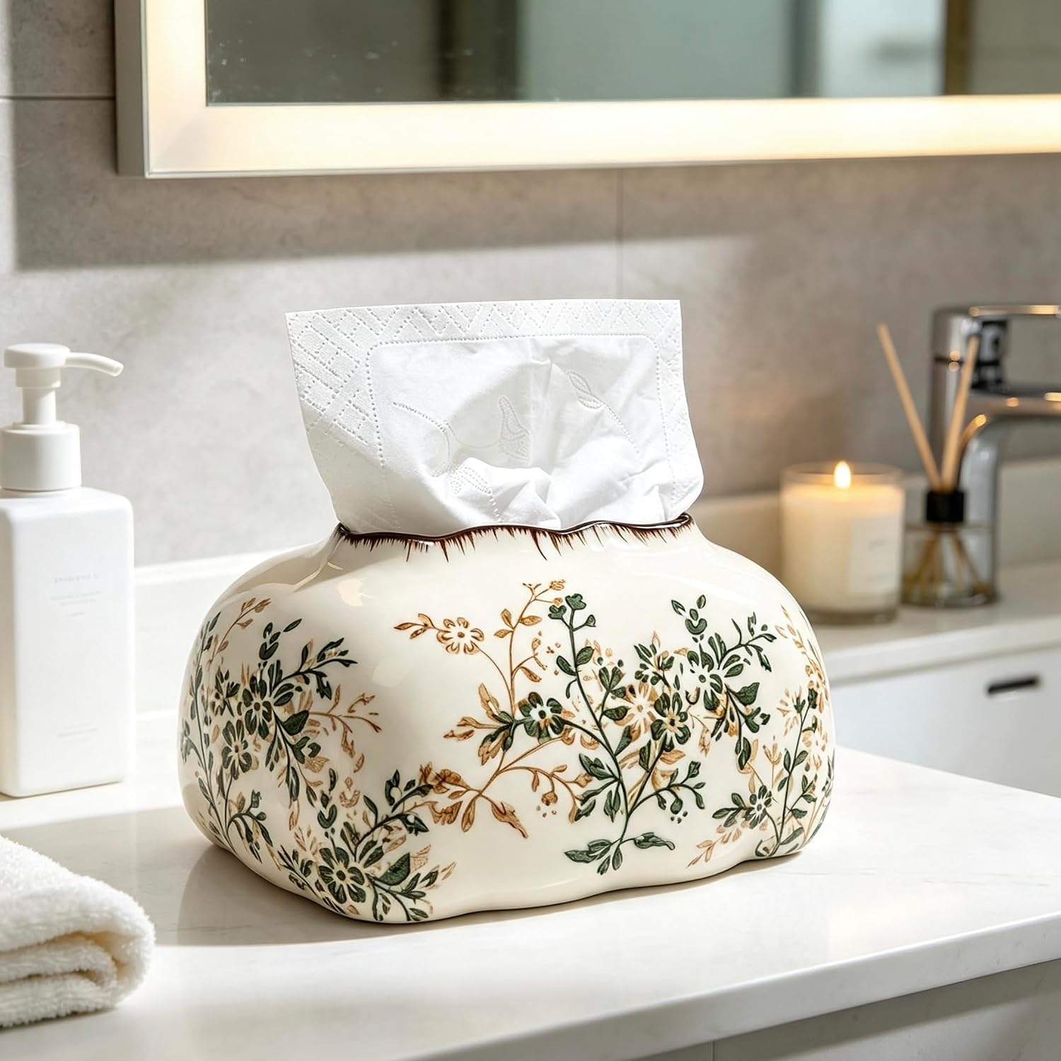Ceramic Tissue Holder Vintage with Floral Pattern Decorative image 2