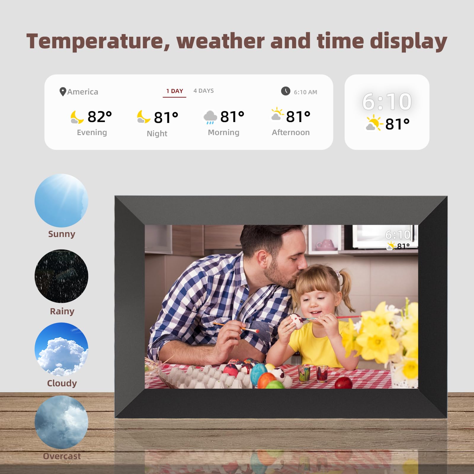Cadre Photo Numérique WiFi-10,1 Pouces Écran Tactile HD IPS 1280 x 800, Mémoire 32 Go, Rotation Automatique, Montage Mural, Partage Facile de Photos et de Vidéos Instantanément, Frameo