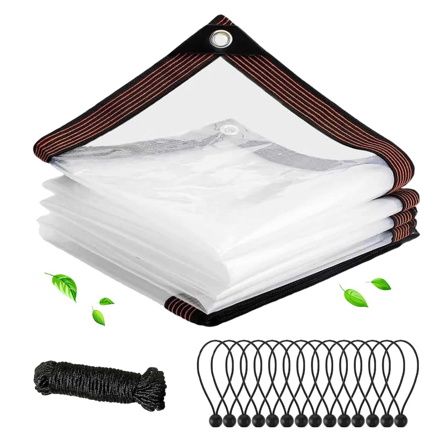 Exquilnova 2M x 4M Clear Tarpaulin Waterproof Heavy Duty,Tarpaulin Sheet with 14PCS Bungees Ball Cord,5M Rope,Eyelets,Waterproof Cover for Garden,Gazebo Side Panels,Patio(2M x 4M)