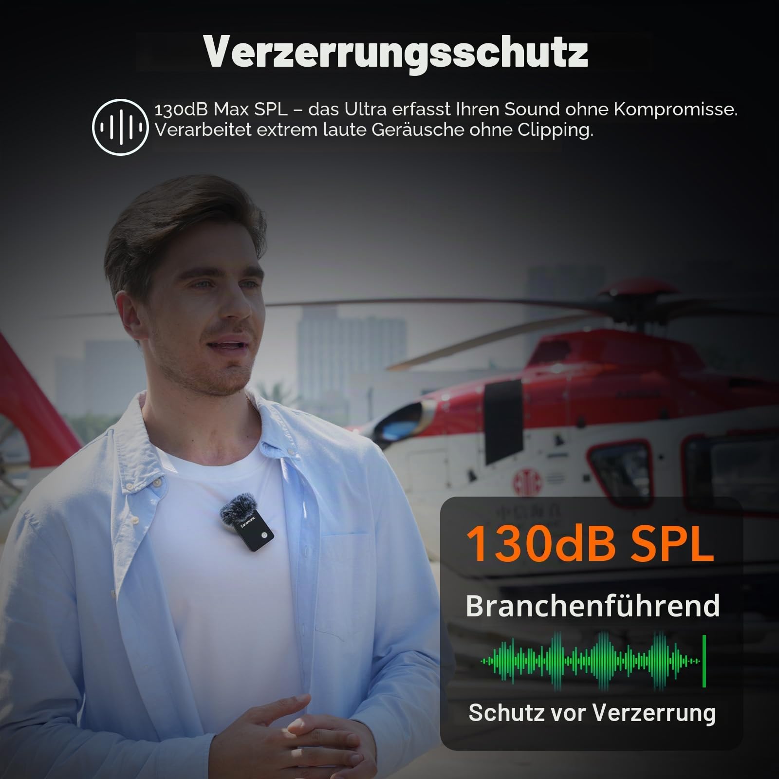 Saramonic Ultra Kabellos Lavalier Mikrofon, 32-Bit Float-Aufnahme, Timecode-Synchronisation, IPX5 wasserdicht, 300M, 130dB SPL, Wireless Mikrofon Handy für iPhone Android Kameras, Smartphone