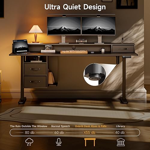 Miniatura 5 de ONBRILL - Escritorio de pie con cajones, escritorio eléctrico para trabajar de pie de 55x24 pulgadas con 3 cajones y estante de almacenamiento