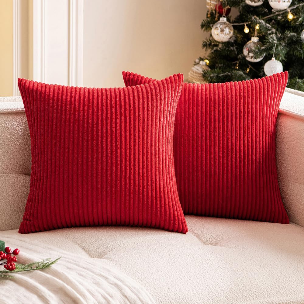 Woaboy Pack of 2 Christmas Red Corduroy Pillow Covers 20x20