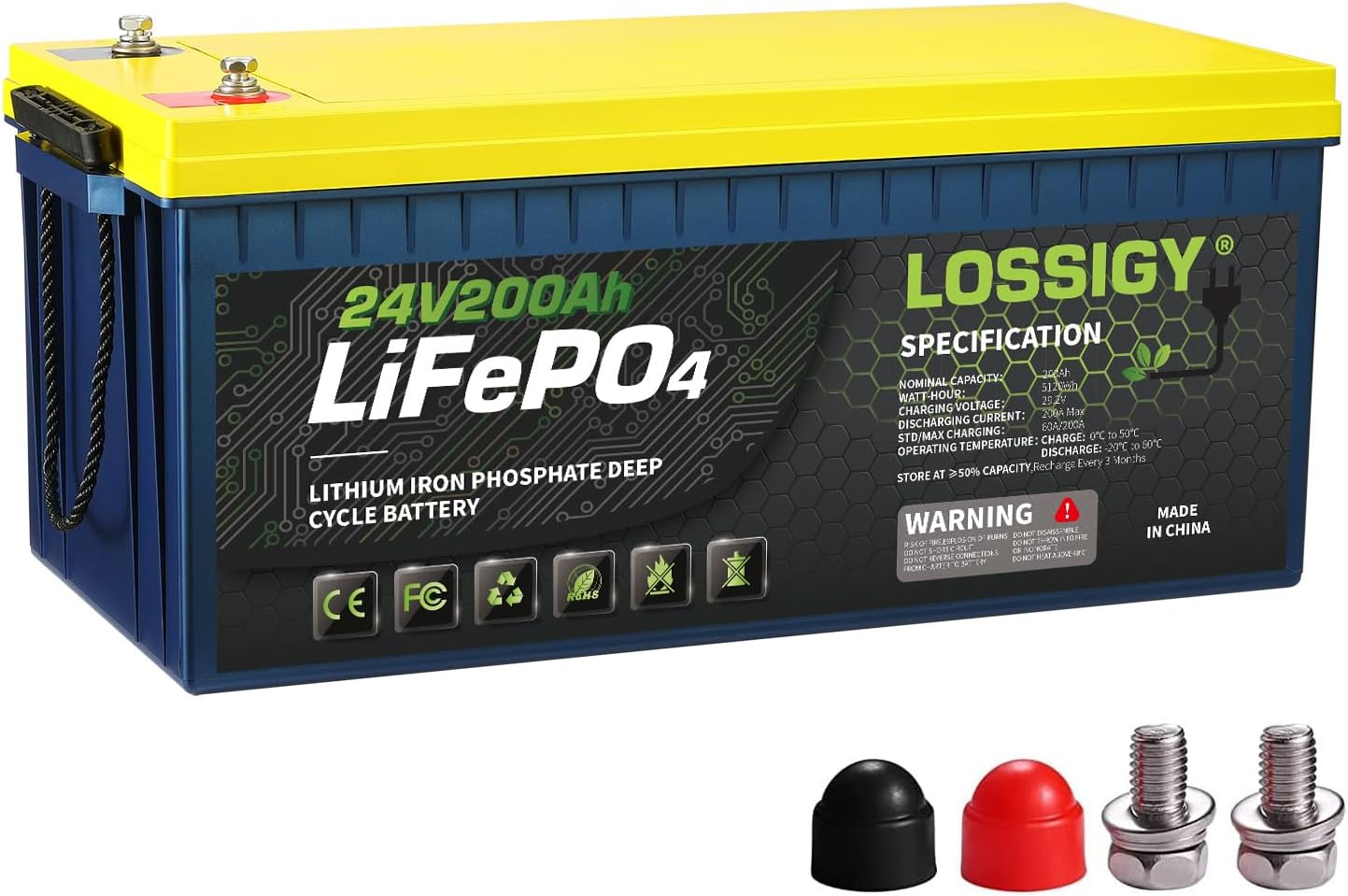 LOSSIGY 12V 100AH Lithium Battery with 100A BMS, 1280Wh Deep Cycle Power Supply, Perfect for Solar System, RV, Marine, Off Grid, Golf Cart,