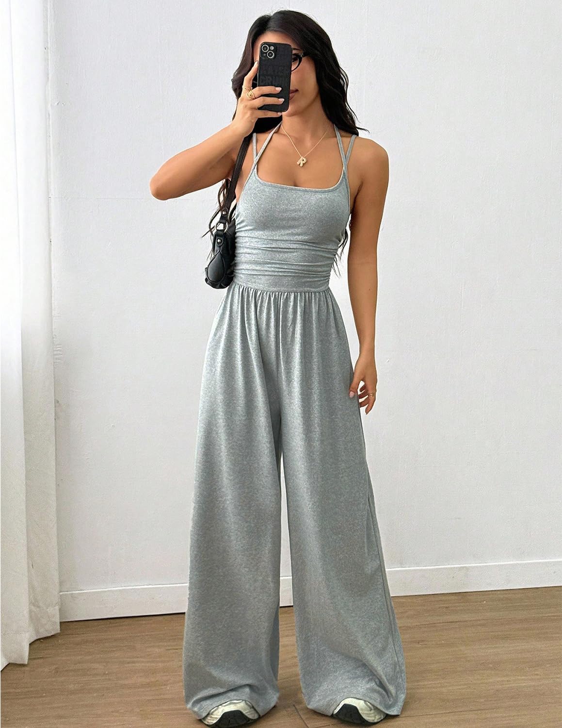 LIAMERHE Tuta Intera Donna Elegante Salopette Estiva Sexy Schiena Scoperta Pantaloni Larghi Vita Alta Tutine Lunga Casual Monopezzo Jumpsuit Playsuit per Cerimonia Party Spiaggia Mare Moda