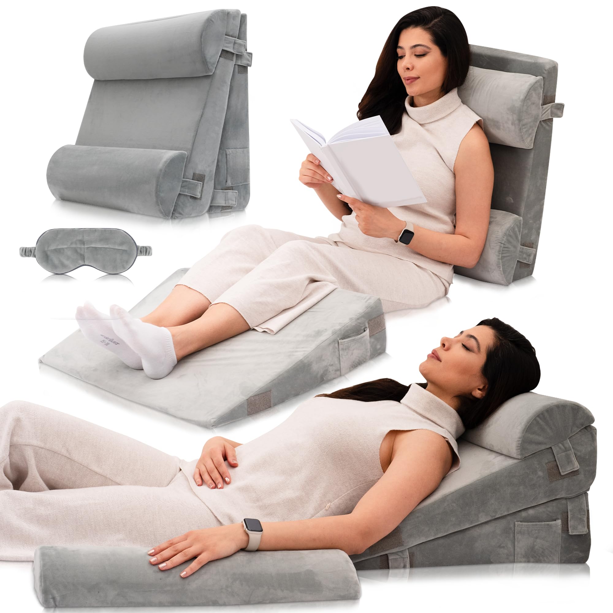 HEKTIK Bed Wedge 4pcs Versatile Memory Wedge Pillow for