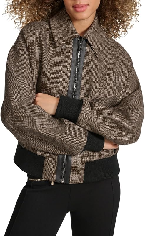 KARL LAGERFELD Women's Herringbone Bomber Jacket