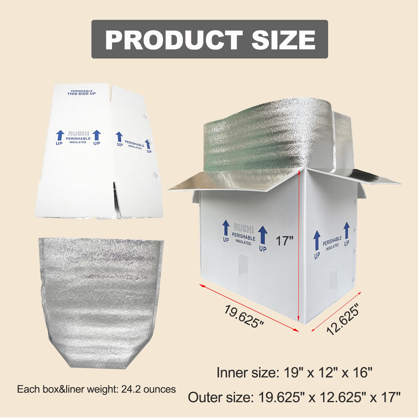 Scatola di spedizione isolata, 48,3 x 30,5 x 40,6 cm, refrigerante deperibile per alimenti surgelati, scatole di polistirolo per spedizioni a freddo deperibili Imballaggio cartone isolato con
