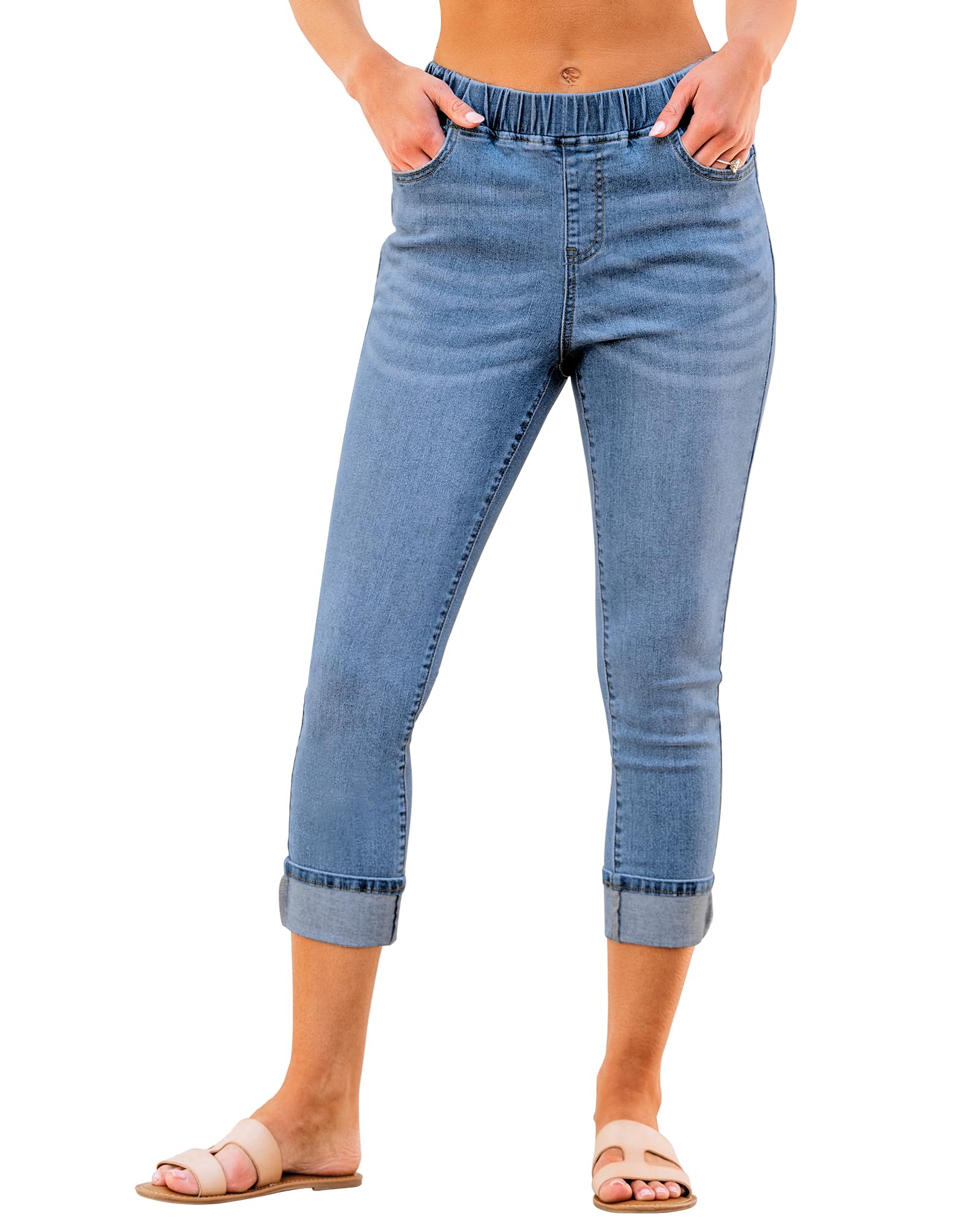 GRAPENT Pull On Jeans for Women High Waisted Skinny Capri Pants Trendy Stretch Denim Cropped Jeans Crop Jeggings Capris
