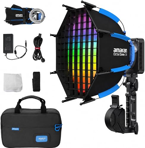 Amaran Ray 60c Full Color RGB Video Light,60W Compact Bowens Mount COB LED Light CCT 1,800K-20,000K,APP Control with Octa Dome 30 Softbox Portable Bag for Photography,Live Streaming