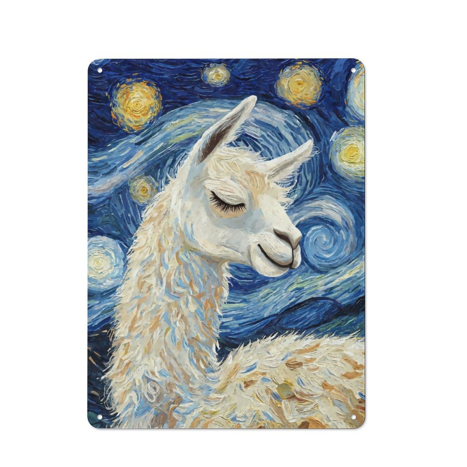 Junmoney Llama Sleeping Starry Night Printed Metal Sign 40X30cm For Hallway Wall, For Living Room And Hallway Decor, For Home Office And Studio Walls