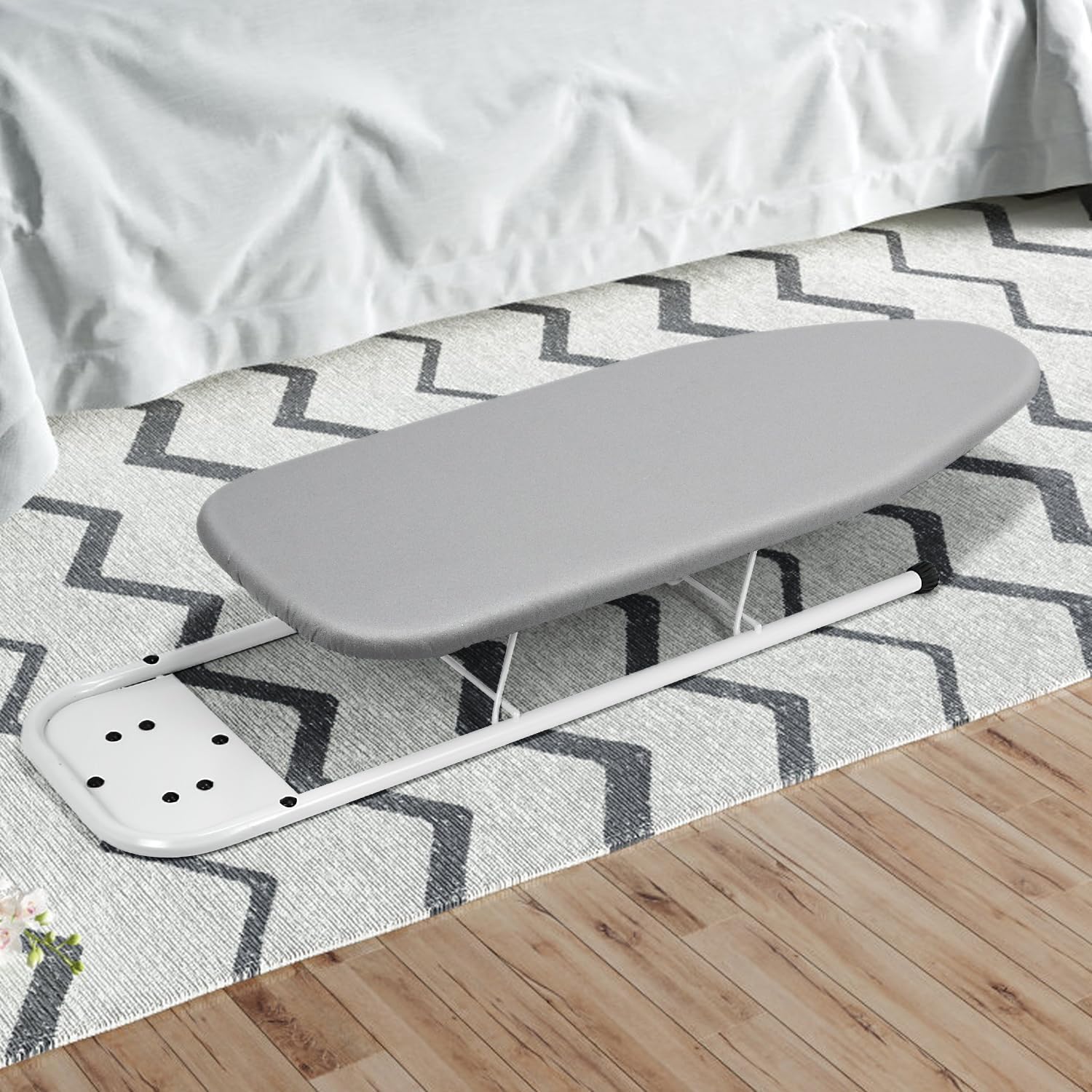 Duwee 12"x32" Heat Resistance Metallic Table Top Ironing Board Cover Durable Thicken Felt Material Padding, with Elastic Cord, Easy to Handle and Fits Board Beautifully (Silver B)