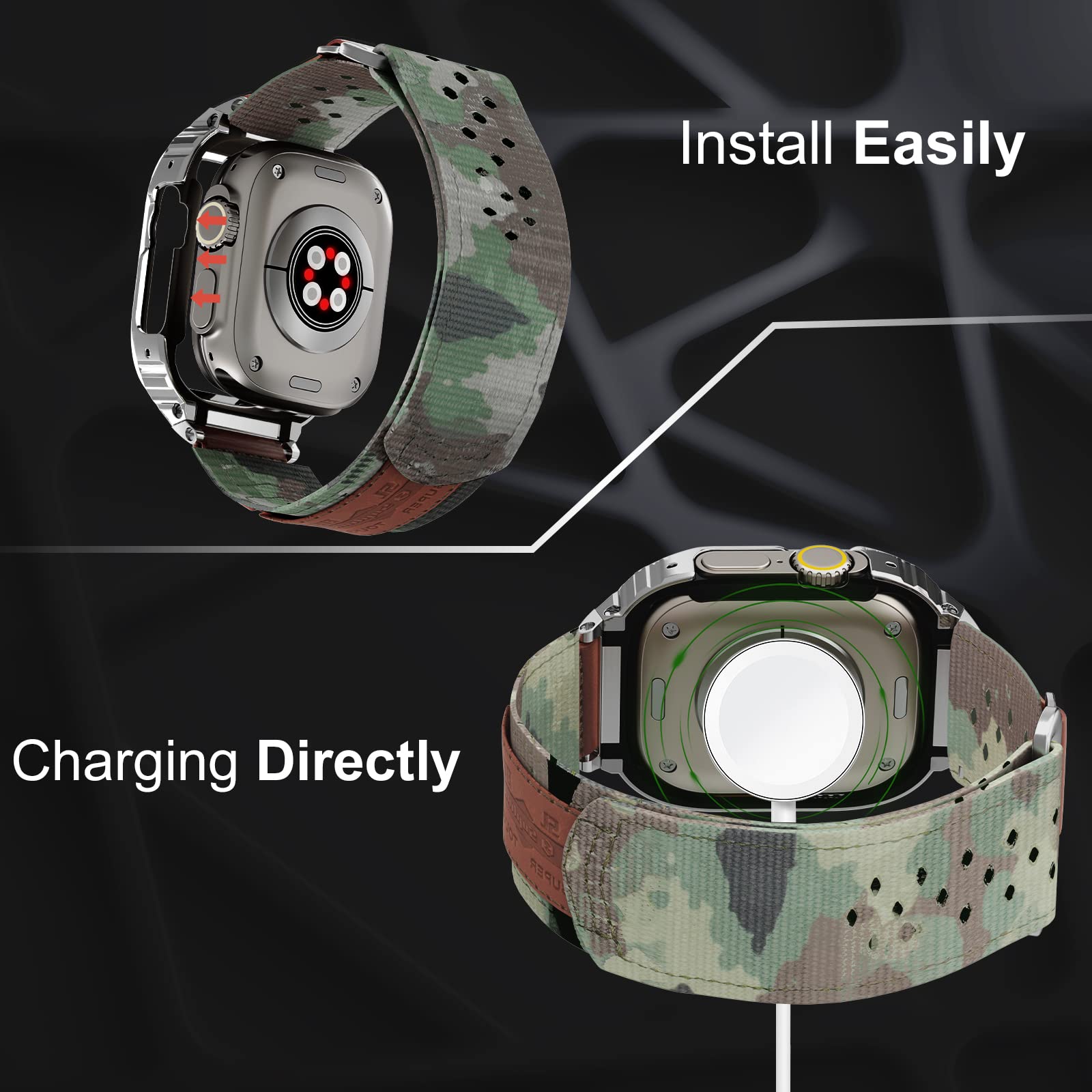 Suplink Metal Case with Nylon Band Compatible Apple Watch Bands 44mm,Stainless Steel Protector Cover Strap for iWatch Series 6/5/4/SE(Camouflage) - Image 4