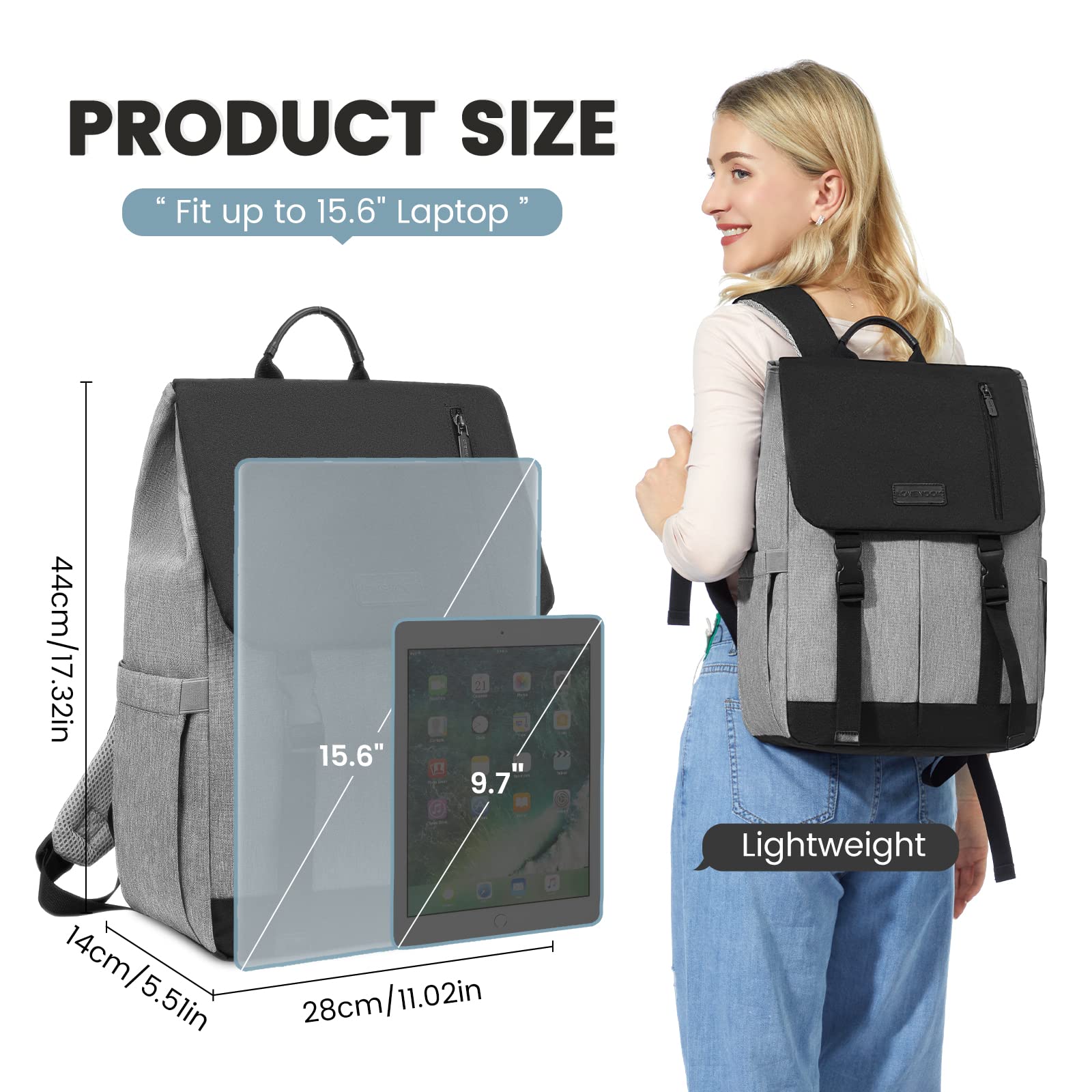 LOVEVOOK Zaino Donna Uomo Borsa Porta PC 15.6 Pollici Zainetto Donna con USB Zaino Scuola Media Superiore Antifurto Zaini Scolastici Impermeabile Laptop Backpack per Università Viaggi Ufficio
