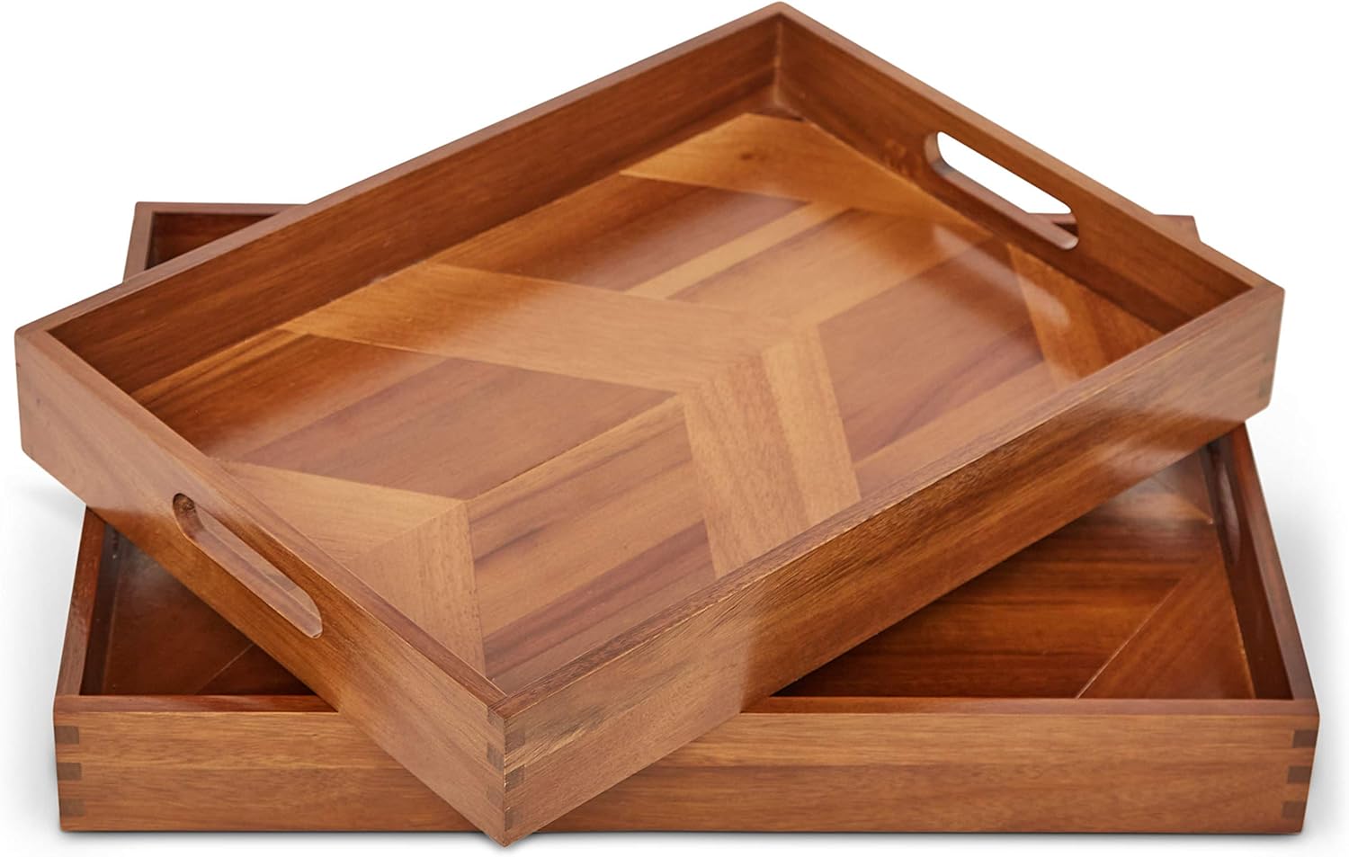 🛒 Flаѕh Sаlе Acacia Wood Serving Tray, Coffee Table Tray, Ottoman Tray, Decorative Tray, Serving Tray, Set of 2 Wooden Trays (Large & Medium) (with Handles)