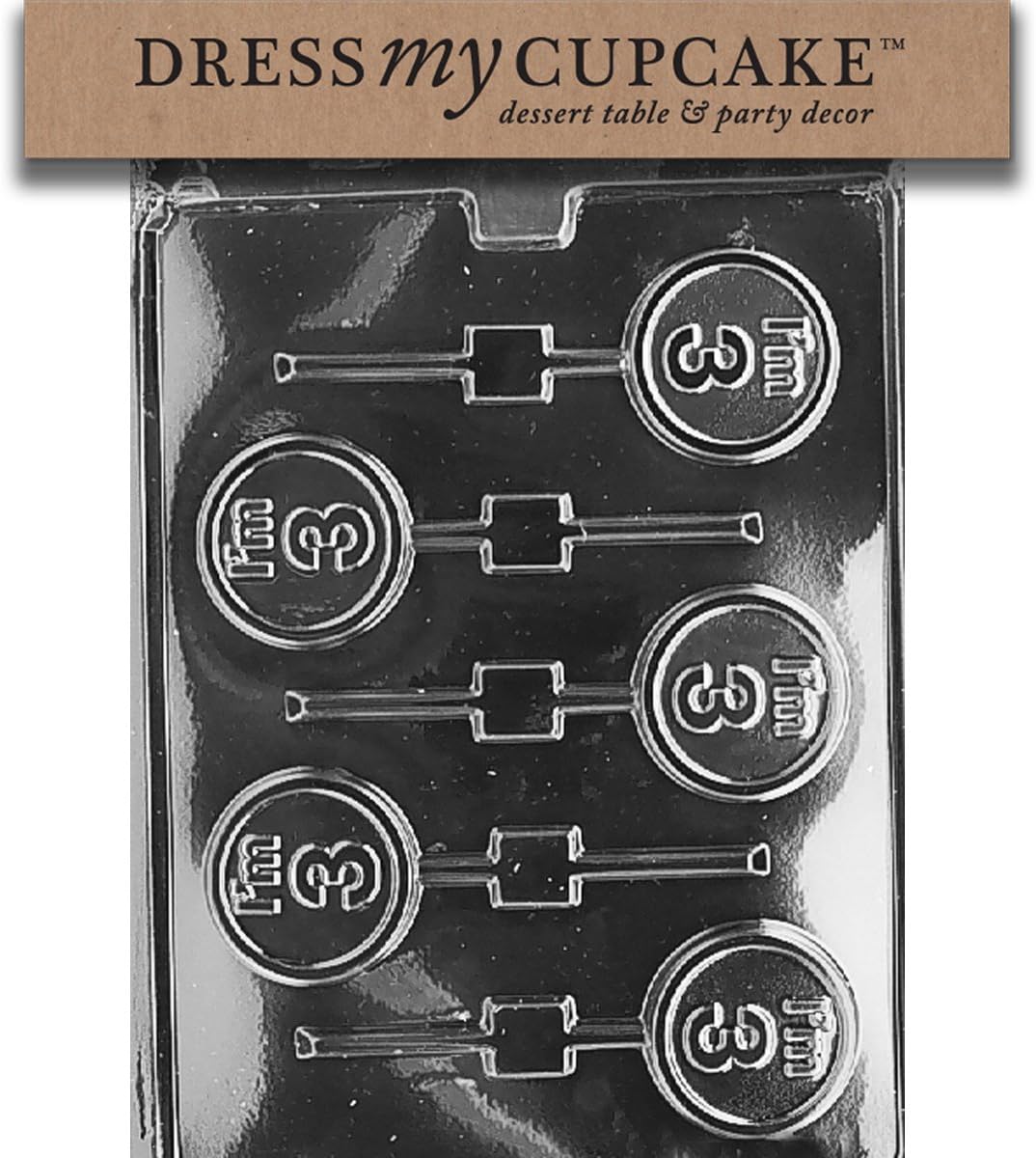 Dress My Cupcake Chocolate Candy Mold, I'M 3 Lollipop, Set of 6