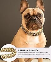 Vista 5 de Collar de perro de cadena dorada – Collar de perro de eslabones cubanos de metal de 7/8 pulgadas de ancho con cinturón de cuero, ligero protege