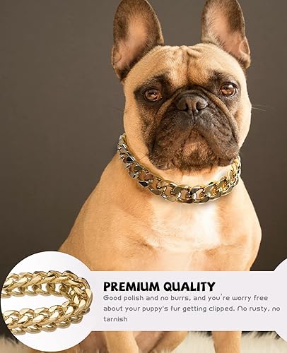 Miniatura 5 de Collar de perro de cadena dorada  Collar de perro de eslabones cubanos de metal de 78 pulgadas de ancho con cinturón de cuero, ligero protege el
