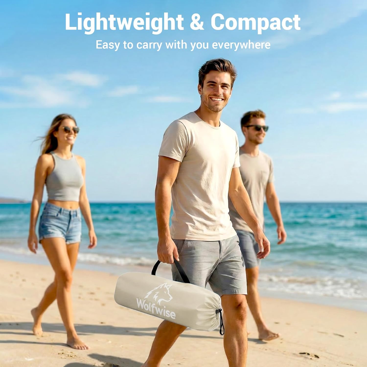 Wolfwise Beach Tent Sun Shelter for 4 Person with UPF 50+ UV Protection, Sun Shade Beach Tents with Extendable Floor for Privacy, 3 Ventilated Mesh Windows & Carrying Bag, 95 ''x65''x55'', Beige