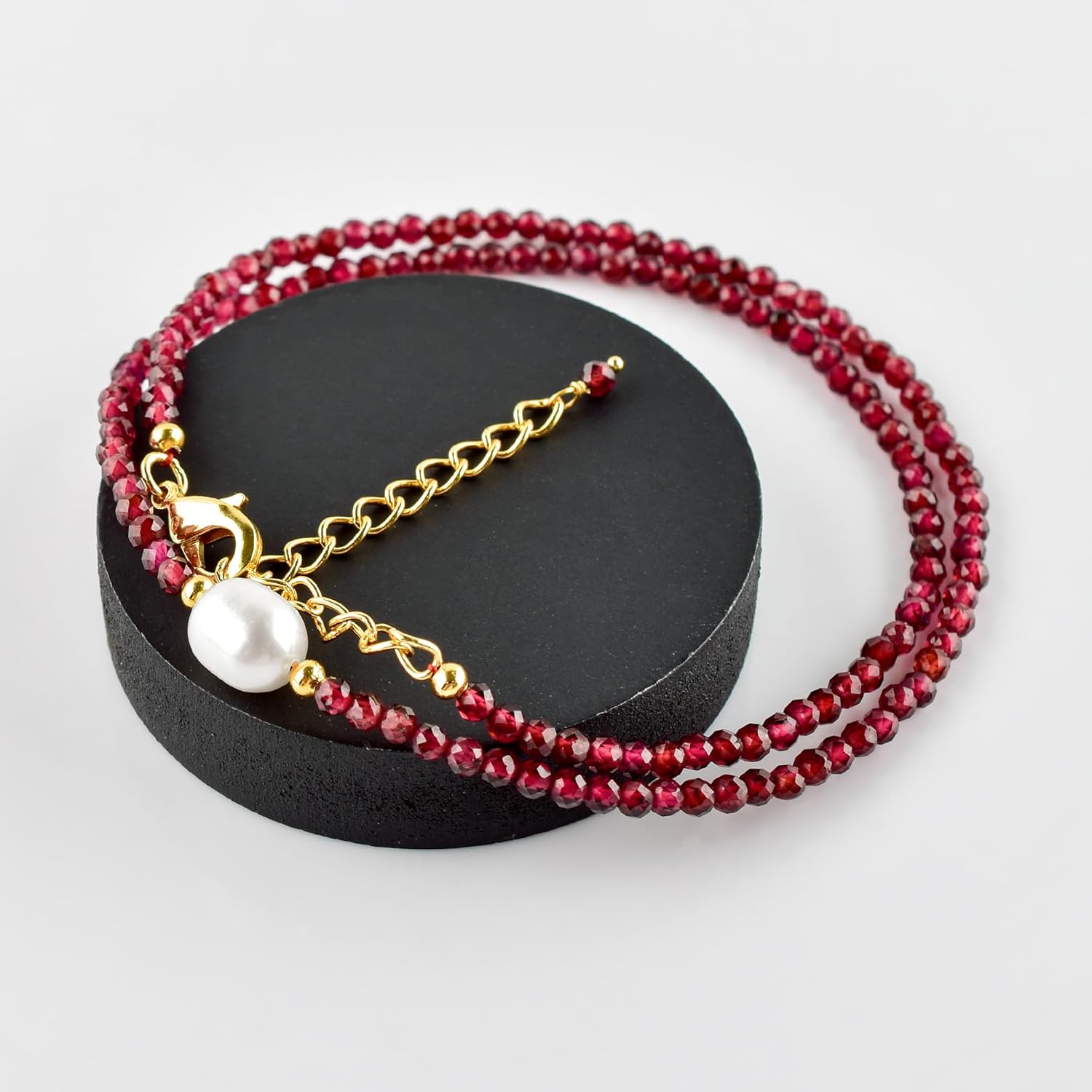 InfinityGemsArt Gemstone Gold Necklace For Women, Birthstone Natural Crystal Stone With Freshwater Pearl Beaded Jewelry, Gold Plated 18 Inch Chain
