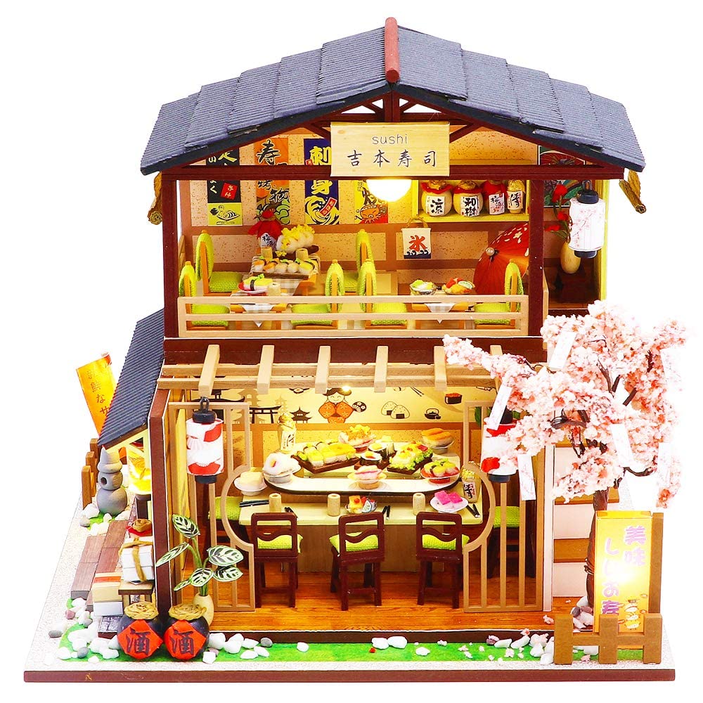 Roroom DIY Miniature and Furniture Dollhouse Kit,Mini 3D Wooden Doll House Craft Model Japanese Style with Dust Cover and Music Movement,Creative Room Idea for Valentine's Day Birthday Gift M2011