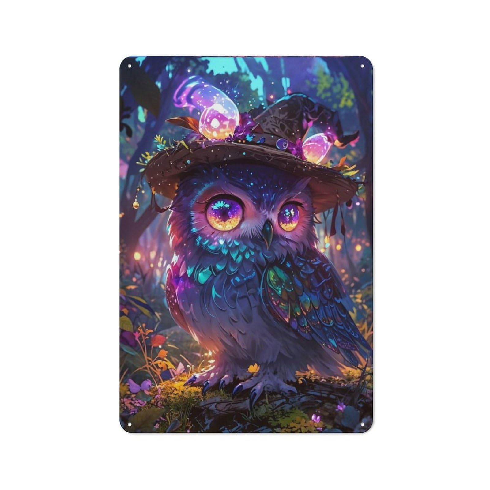 Junmoney Magical Owl With Hat Halloween Metal Plaque 30X20cm With For Pub Or Café, Rustic Decor, For Pub Decor Enthusiasts