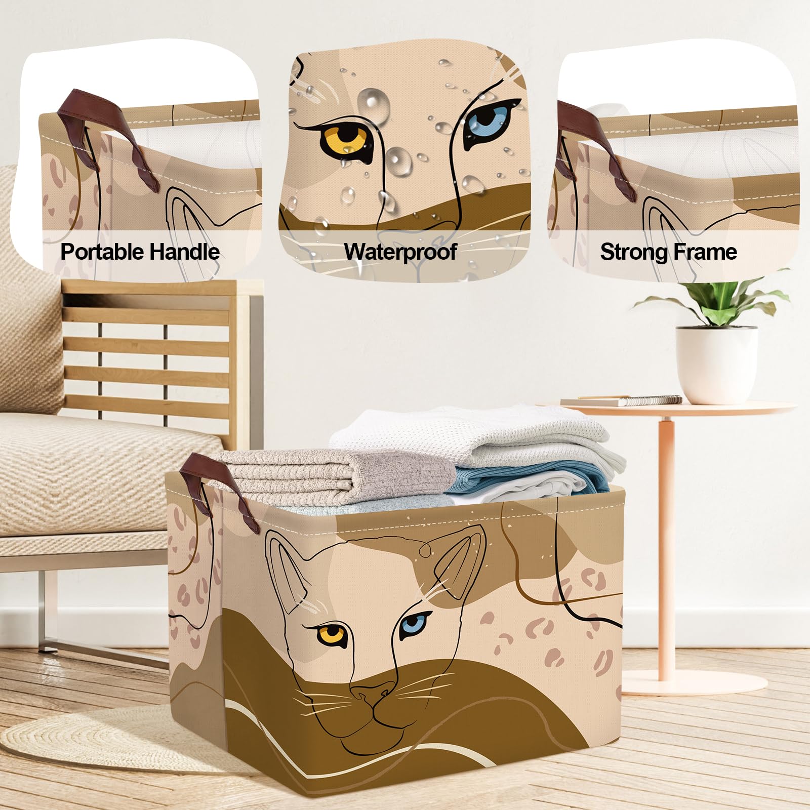 HUUMONSS Leopard Print Storage Basket Collapsible Clothes Laundry Hamper Large Boho Geometric Woman Lady Gift Box Bin for Bedroom Brown - Image 4