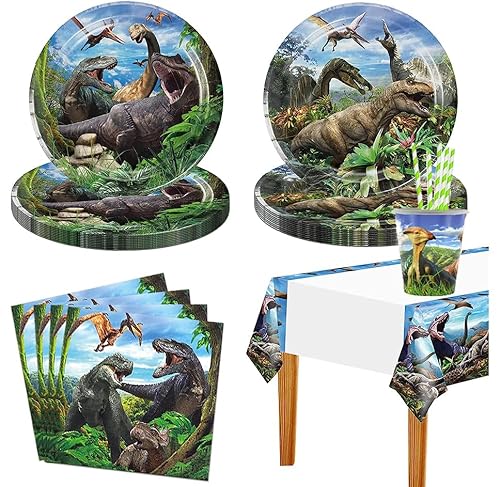 Junbaoyyds Dinosaurier Partygeschirr Set 61-teilig