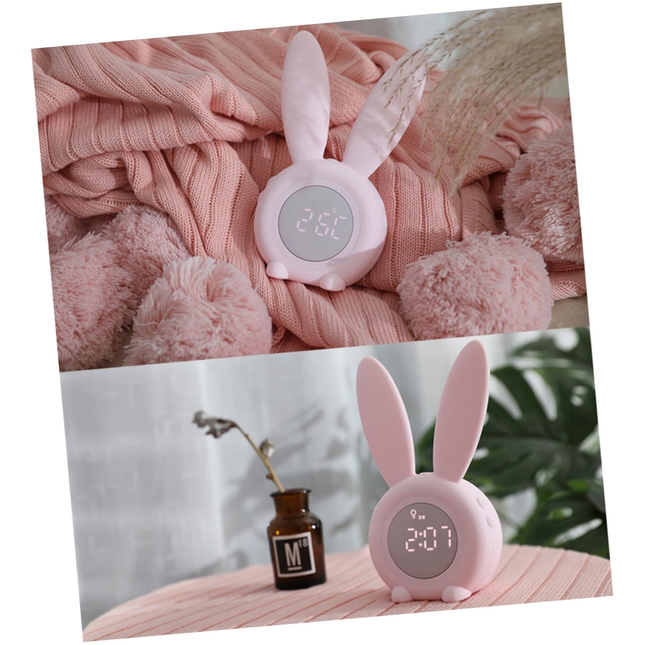 Housoutil Despertador Infantil Pequeño con Luz Nocturna LED Rosa Reloj de Escritorio USB Recargable con Función de Repetición y Activación por Voz Adecuado para Dormitorio y Obsequio