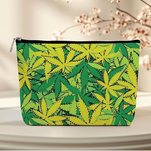 Hemp Leaf Makeup Bag for Women, Trendy Gifts for Women Friends, Travel Cosmetic Bags Sister Travel Accessories Organizer Bag Toiletry Case for Birthday Christmas Gift-1
