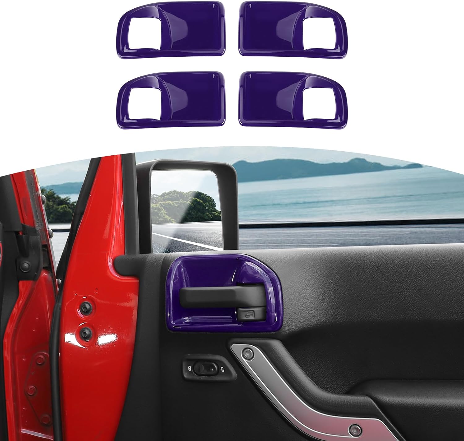 RT-TCZ for Jeep JK Inner Door Handle Cover Bowl Trim Fit for Jeep Wrangler JK JKU 2011-2017 4DR Purple Interior Accessories 4pcs