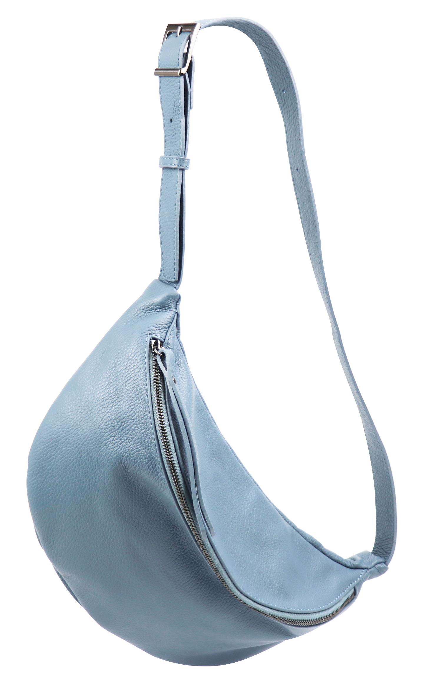 SH Leder Prawdziwa skóra damska unisex torebka na piersi na festiwal podróż, średnia torebka biodrowa Crossbody Bag kobiety torba skórzana 37 x 21 cm Fania G697 (jasnoniebieski)