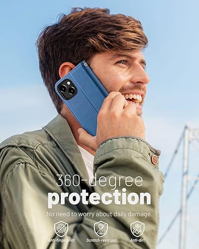 Miniatura 28 de OCASE Funda de piel sintética compatible con iPhone 15, con tarjetero y función atril con bloqueo RFID [carcasa interior de TPU a prueba de golpes]