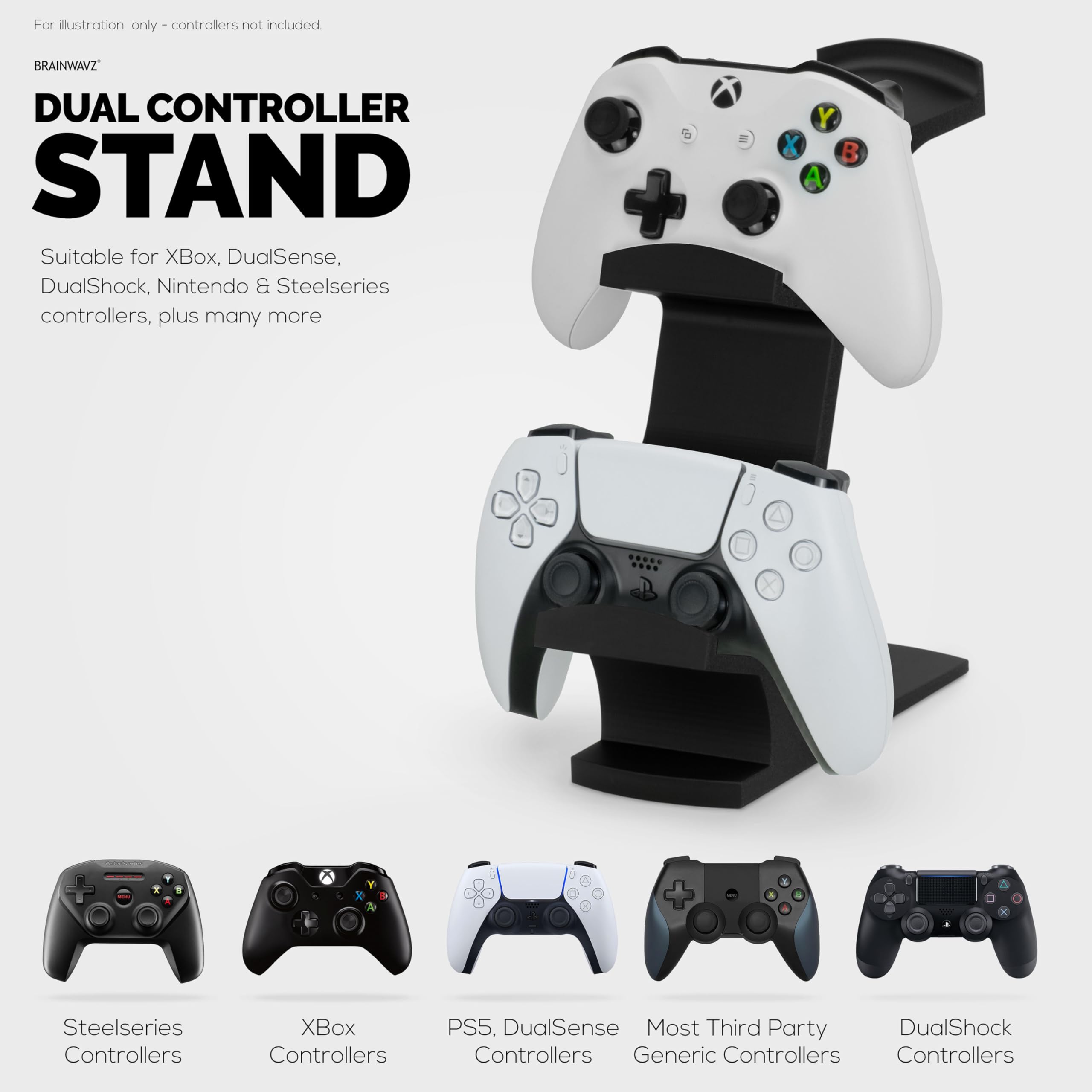 BRAINWAVZ The Gravitas - Supporto per cuffie e controller di gioco per scrivania, design universale per tutti i tipi di cuffie e gamepad (nero)