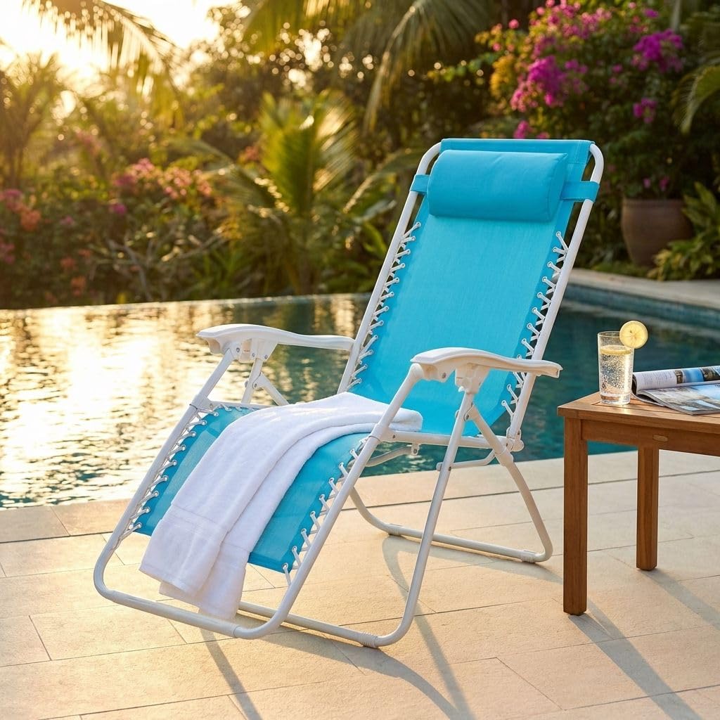 milani home - sdraio mare campeggio, acciaio e textilene, pieghevole prendisole, azzurro