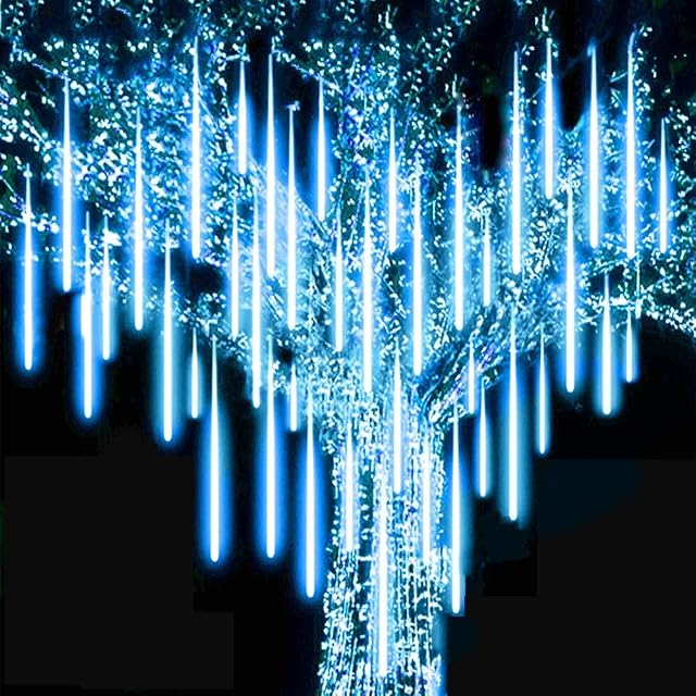 Roytong High Brightness Meteor Shower Rain Lights Cascading Falling Rain Outdoor Light for Christmas Tree Decoration Snow Icicle Falling(Blue, 11.80)