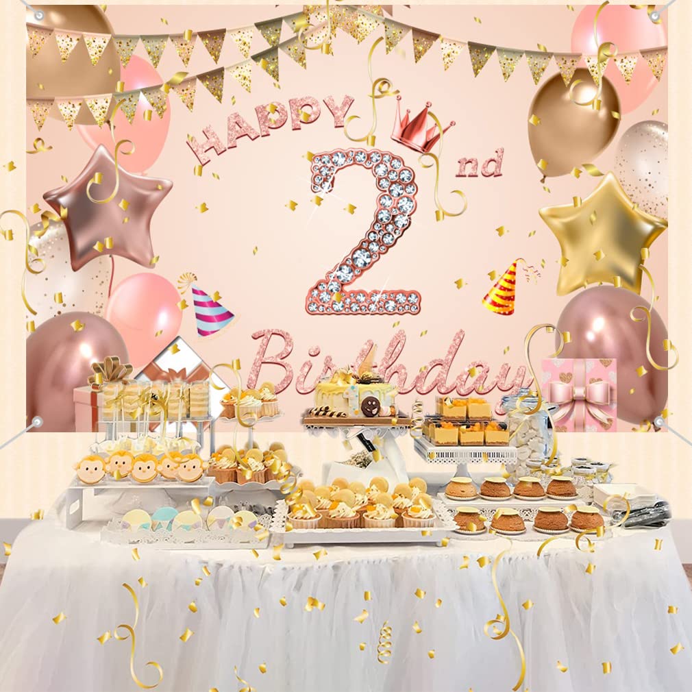 Tecreo Decoración De 2º Cumpleaños Para Niñas, Póster De Feliz Segundo  Cumpleaños, Pancarta De Tela De Color Oro Rosa, Cartel De Pared Y Puerta,  Cartel De Segundo Cumpleaños, Cartel De Bienvenida, image size:1010x1010