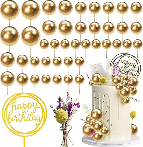 44 piezas de mini bolas para decoración de tartas, decoración de pastel de espuma, bolas de perlas sintéticas, flores secas artificiales,