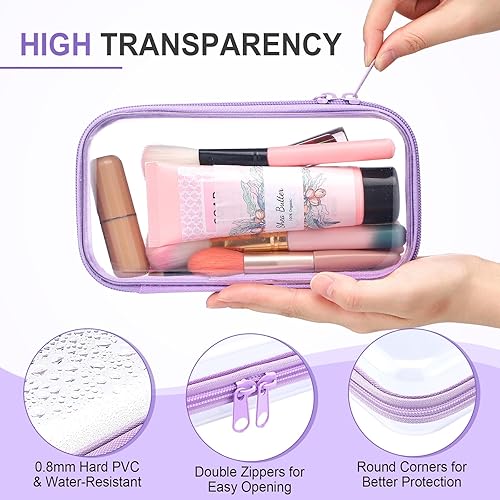 Miniatura 3 de Hoolerry 4 piezas de estuches rígidos transparentes con cremallera, bolsas de maquillaje, estuche de lápices de plástico, contenedores de caja de