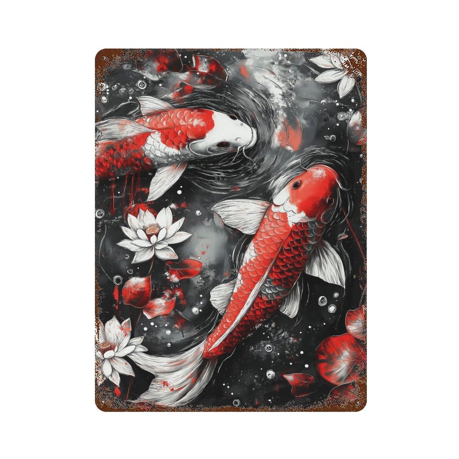 Koi Fish Watercolor Art Retro Metal Sign 15.7"x11.8", for Pub, Kitchen And Man Cave Decor, Retro Wall Decor