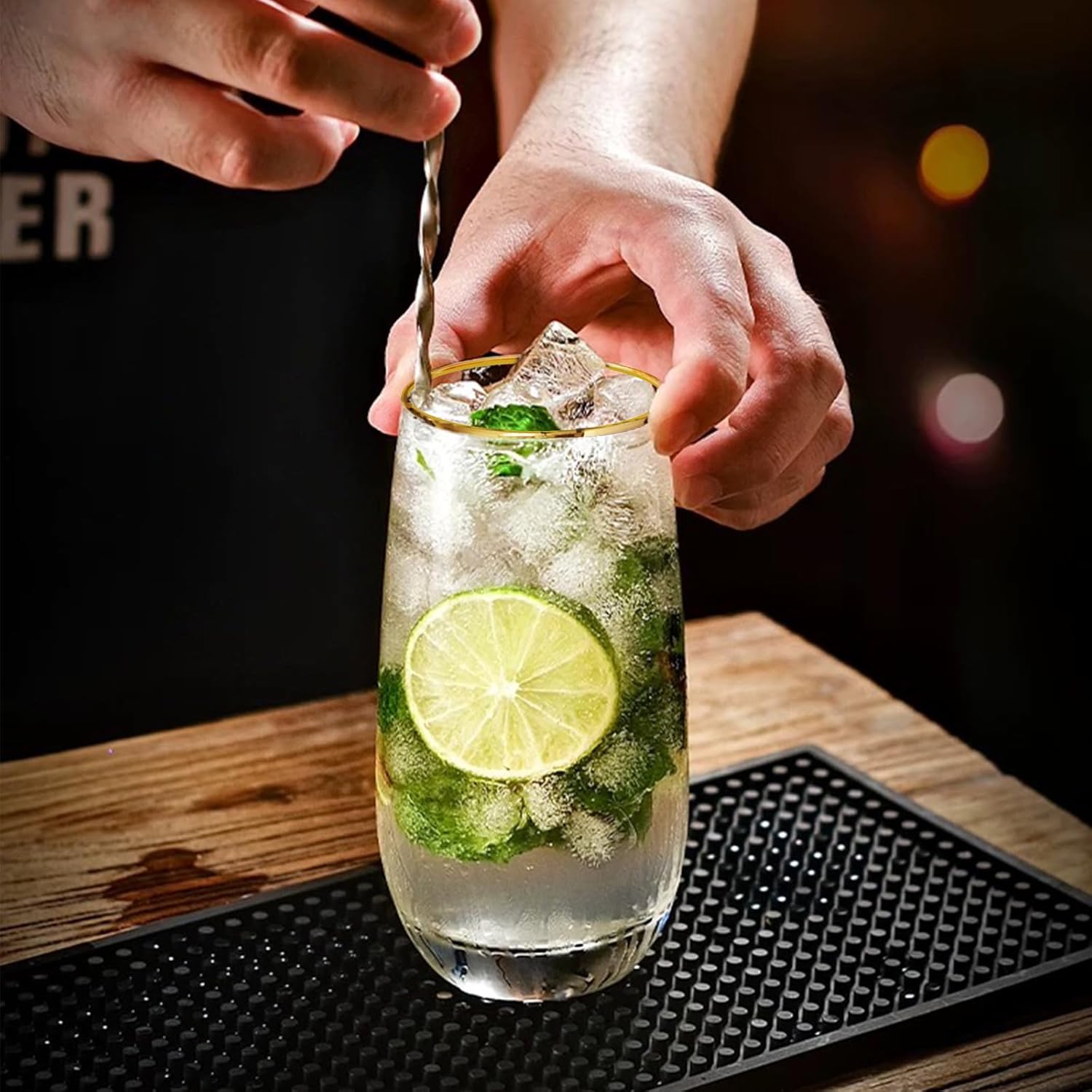 Drinking Glasses Set of 6, 18 oz Gold Rimmed Glassware Cups Drinking Crystal Tall Highball Glasses Drinking Set for Mojito Juice Water Beverage Cocktail - Image 5