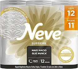 Neve Papel Higiênico Supreme Folha Tripla, 20m, Leve 12 Pague 11 Rolos
