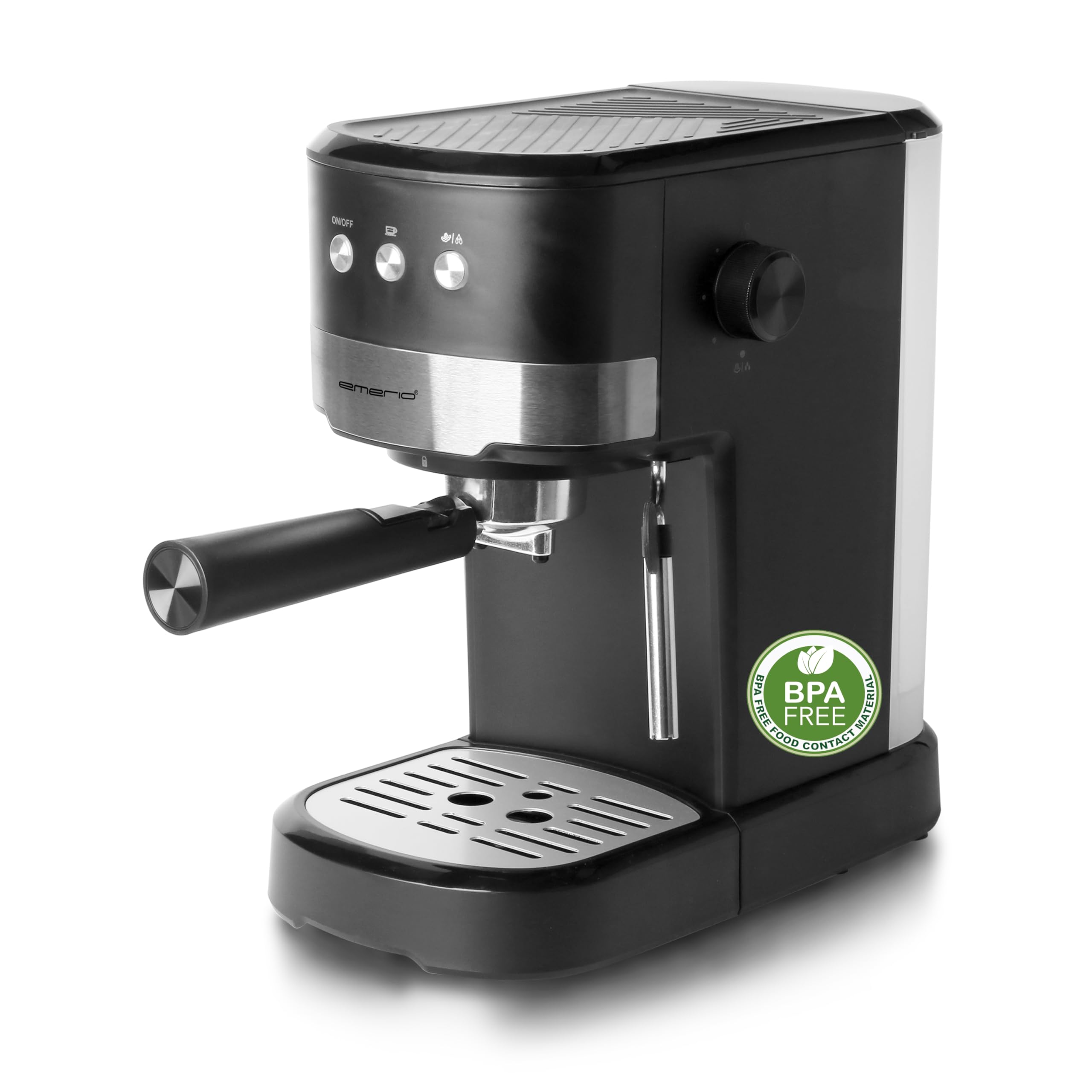 Emerio Espressomaschine STYLE | Siebträger | 15 bar für perfekte Crema | schwenkbare Milchaufschäumer-Düse | 1,25L Wassertank (abnehmbar) | BPA frei | 2in1 Löffel & Bumper | 1100W | ES-131287