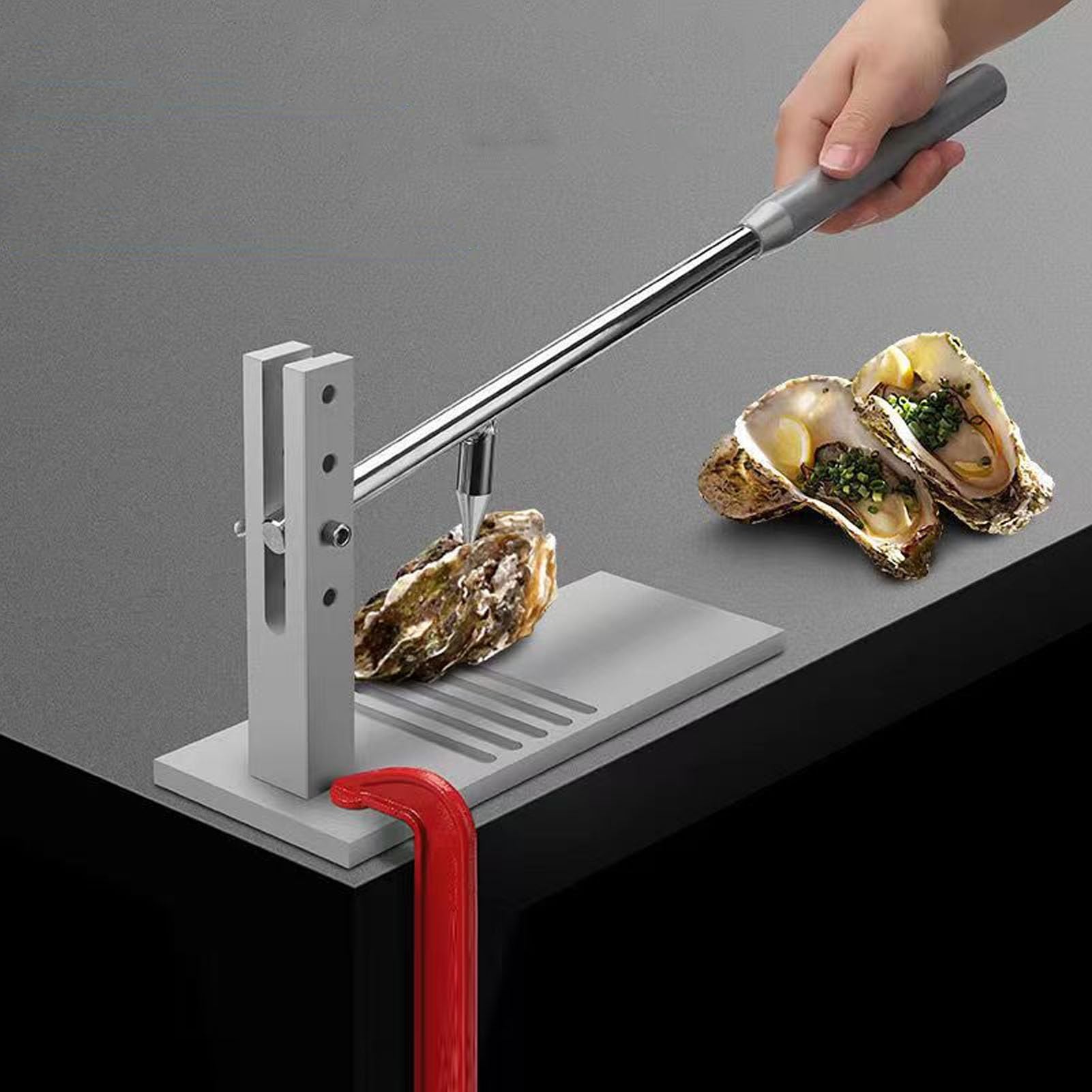 Luocute Abridor de Almejas de Ostras, Herramienta Ajustable con 5 Ajustes de, Cuchillas de Acero Inoxidable, Ventosas, Abrazadera G, a Prueba de Cortes para Abrir Mariscos de