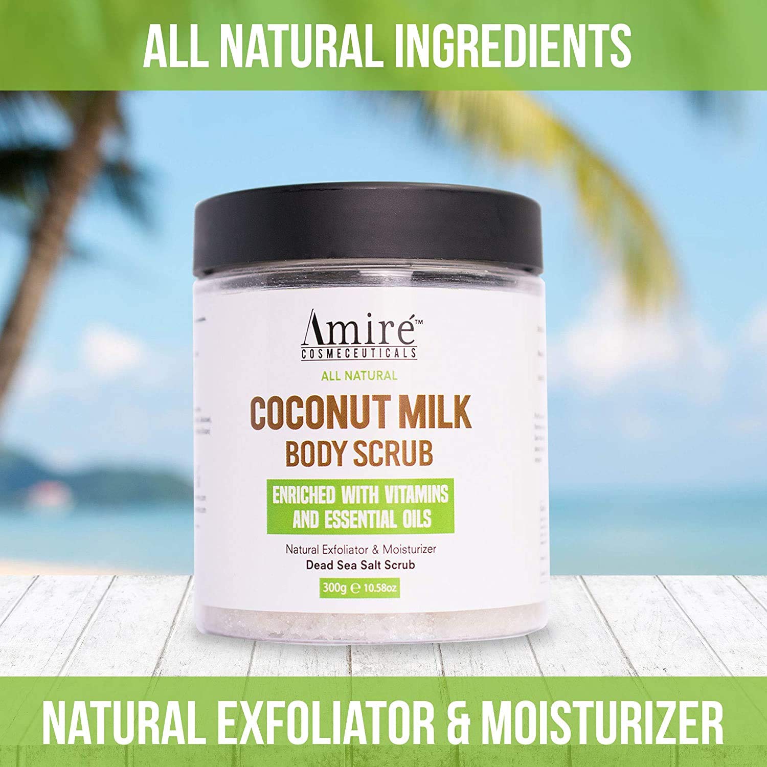 Three Pack of Amire All Natural Dead Sea Salt Body Scrubs, Arabica Coffee, Coconut Milk, and Tea Tree Oil Body Scrubs, Infused with Argan Oil and Shea Butter for Ultimate Hydration