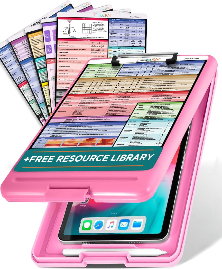 Tribe RN Bubble Gum Pink Plastic Clipboard - Medical Clipboard with Storage for Nurses & Students, Letter Size, 200 Sheet Capacity
