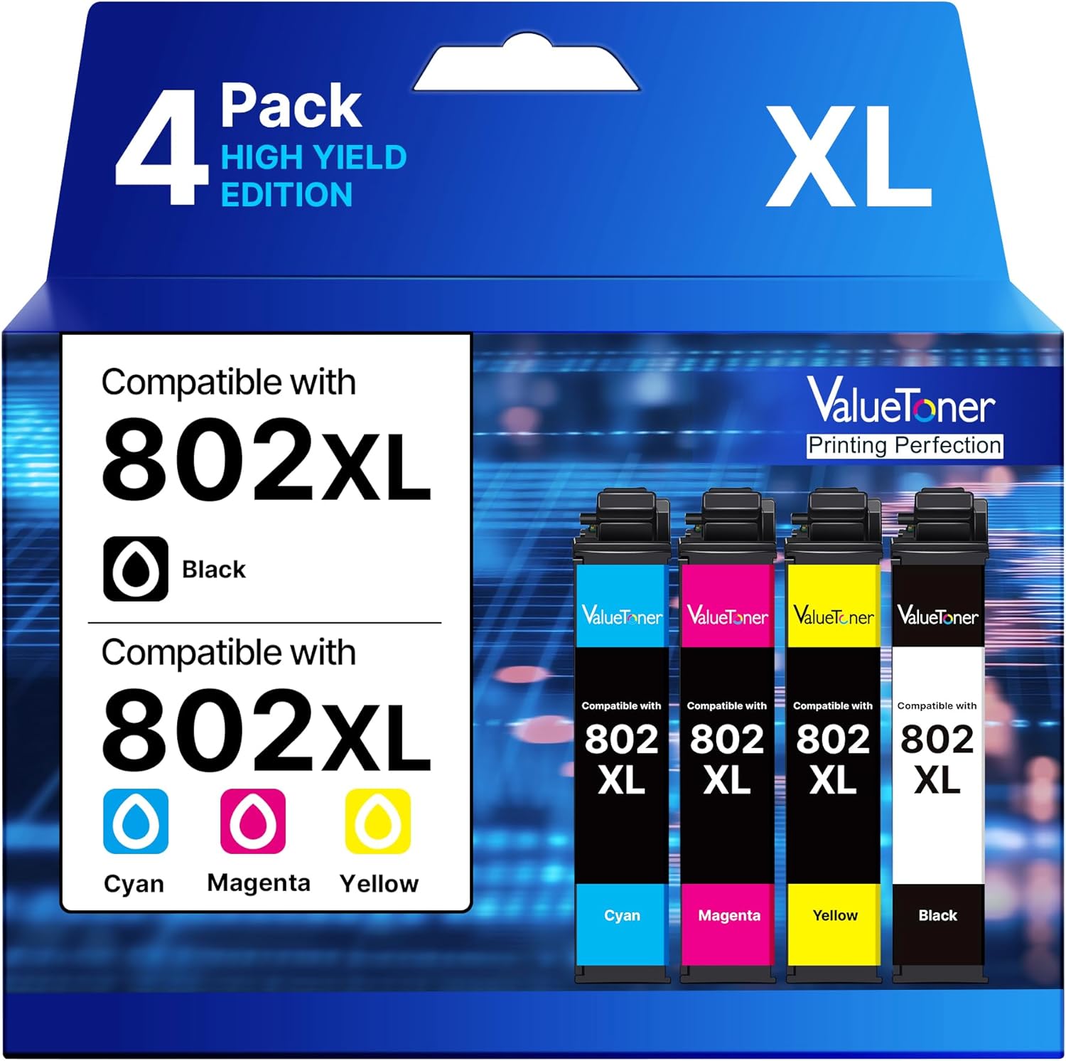Valuetoner Remanufactured Ink Cartridge Replacement for Epson 802XL for 802 XL for T802XL for T802 XL to use with Workforce Pro WF-4720 WF-4730 WF-4734 WF-4740 EC-4020 EC-4030 EC-4040 Printer (4Pack)