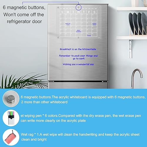 Miniatura 3 de Tisovixo Calendario magnético acrílico para refrigerador, 1 paquete de planificador magnético transparente, calenda mensual y transparente con