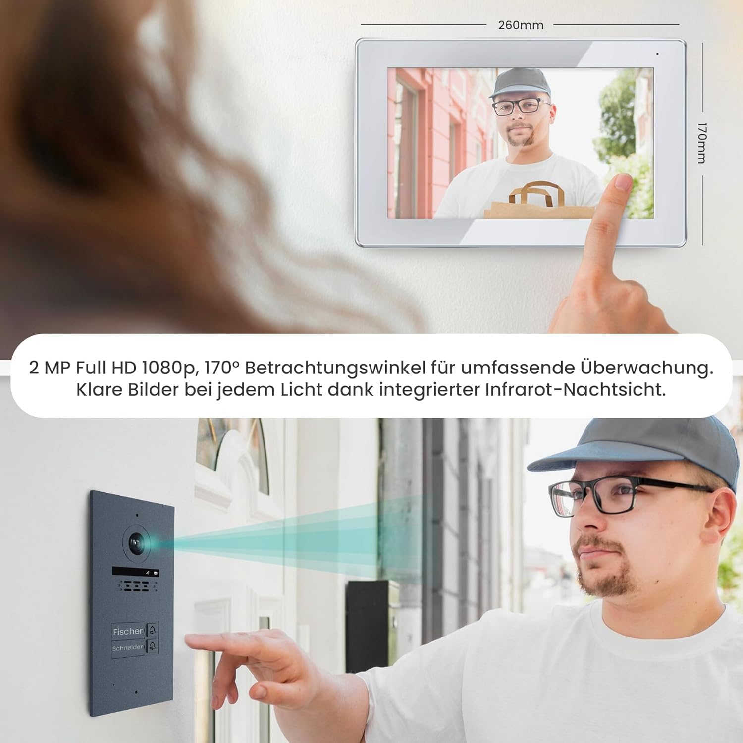MATHFEL Zusatz Aufputzbox für 2 Draht Bus IP Video Türsprechanlage Gegensprechanlage Fischaugenkamera 170 Grad, Außenstation in Anthrazit