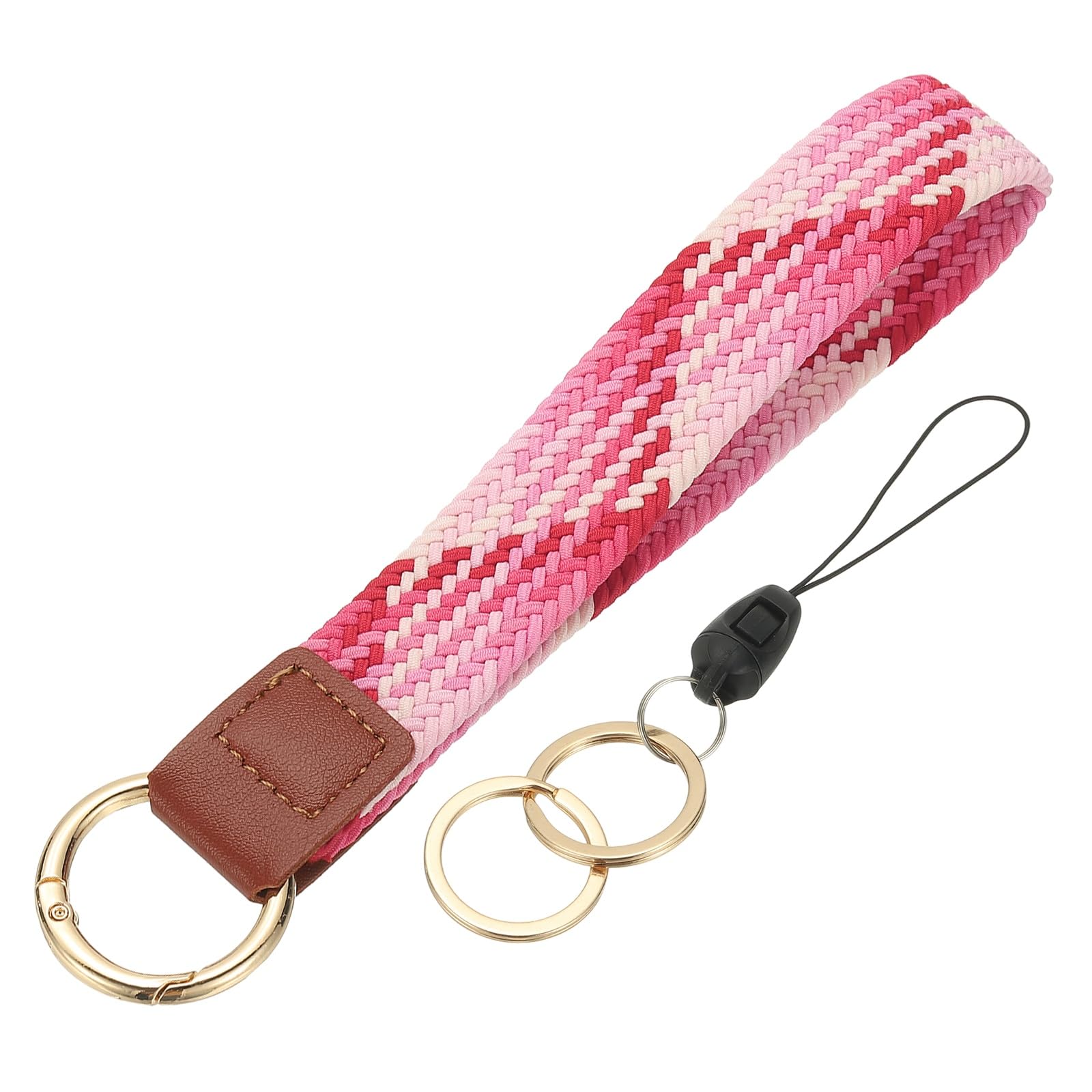 PATIKIL Keychain Wristlet, Cute Keychain Stretchy Woven Wrist Lanyard Strap Key Ring Car Keys Chain Accessories Hooks for Women Men Wallet ID Badges Card, Strawberry Red